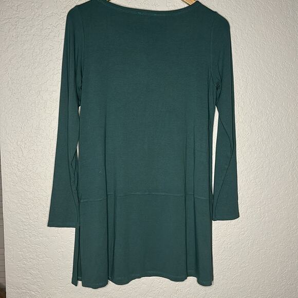 Eileen Fisher Pine Green Viscose Tunic Top Long Sleeve Lagenlook Minimalist Fall - Picture 6 of 7